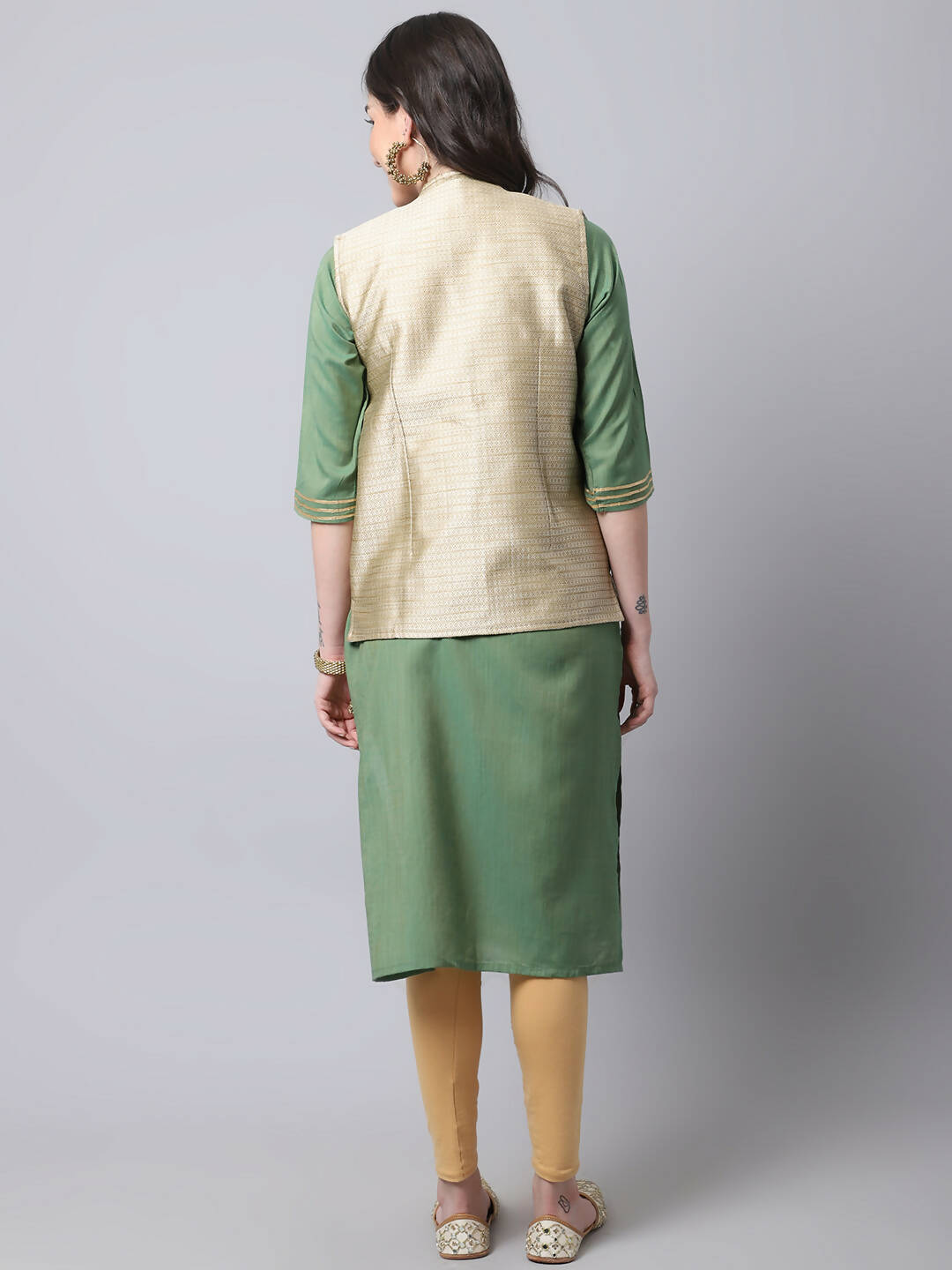 Even Apparels Beige Bansari Silk Open Front Gillet | Grocsy
