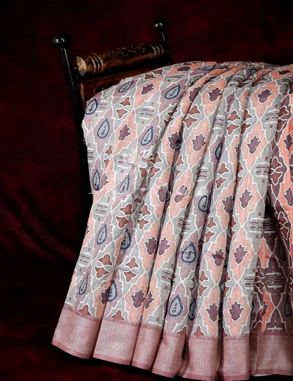 Grey And Peach Colour Ikat Design Semi Chanderi Saree By Gayathri Reddy Designer Studio | Grocsy