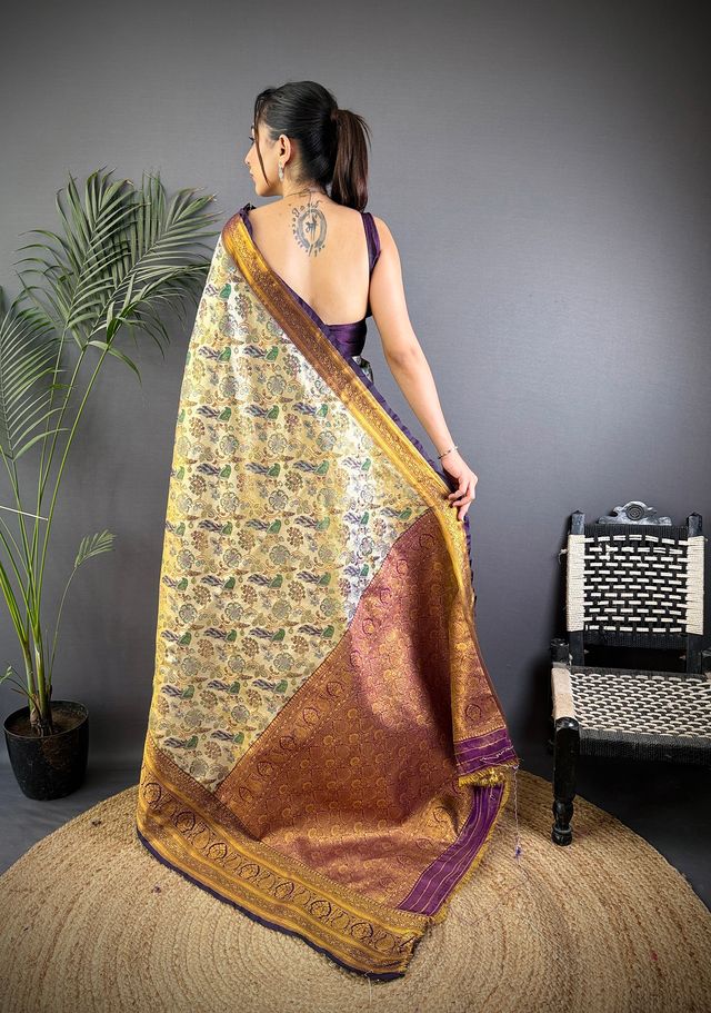 Elora Green Silk Leheriya Meenakari Zari Weaves Dharmavaram Saree | Grocsy