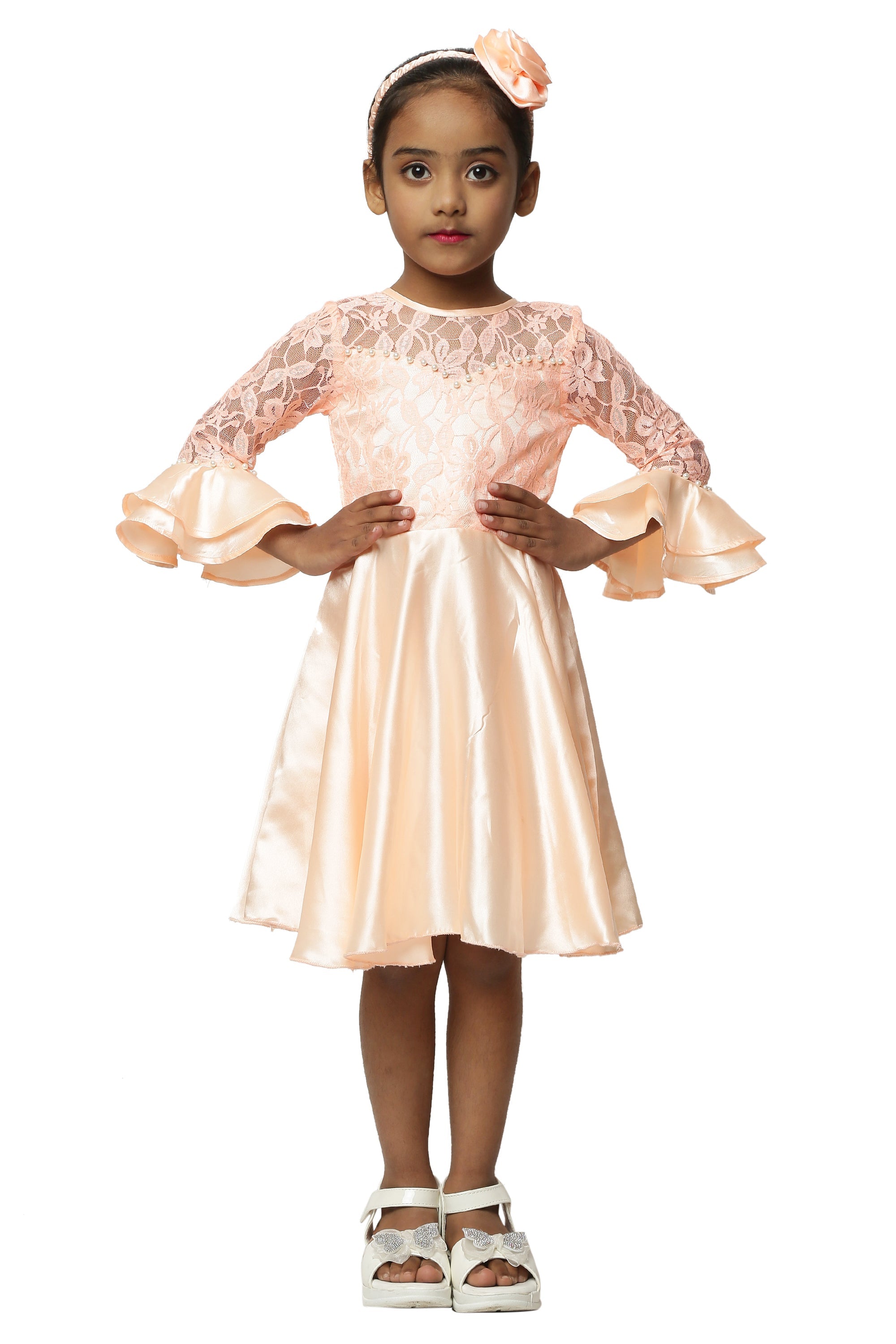 Asmaani Kids Party Wear Stylish Dresses, Perfect for Parties, Functions & Vacations - Peach | Grocsy