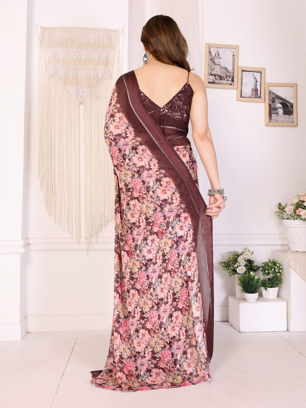 PR Fashion Maroon Bright Moss Satin Patta Printed Saree | Grocsy