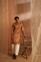 Brown Modal Silk Designer Printed Men's Kurta Set - Mahotsav | Grocsy