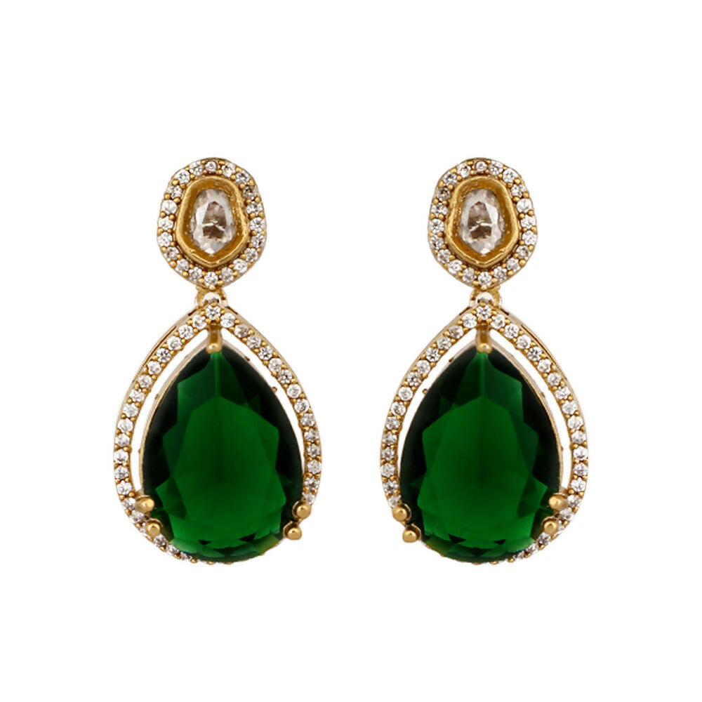 Nuyug 18K Gold Plated Pear Drop Emerald Edge Necklace Set | Grocsy
