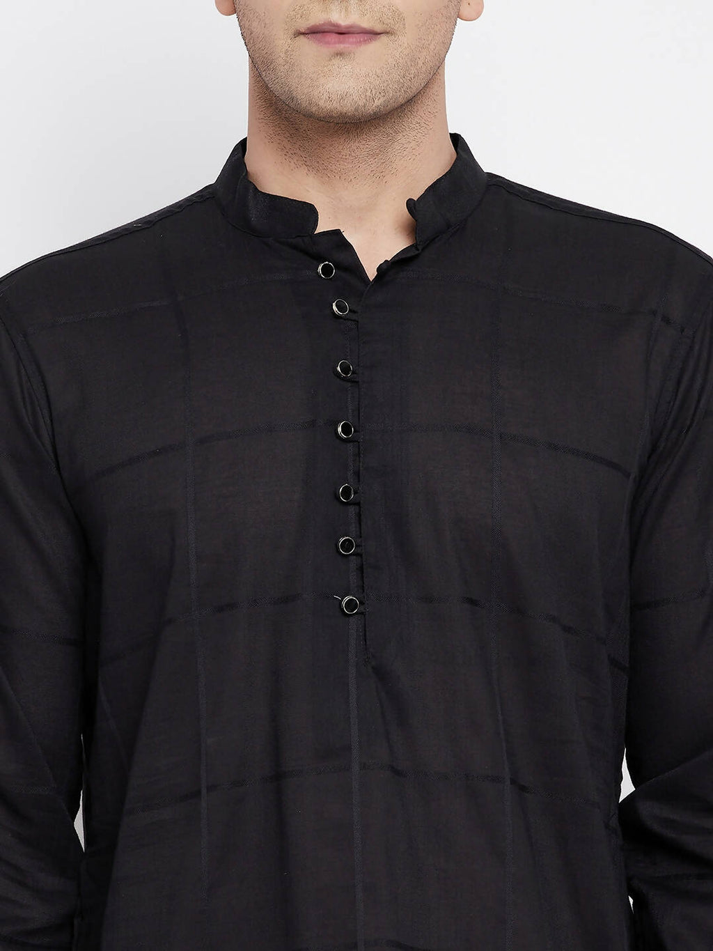 Even Apparels Pure Cotton Men's Kurta in Black Color With Band Collar | Grocsy
