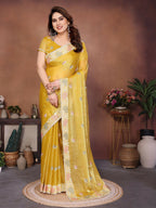 Teeya Creation New Womens Latest Party Wear Soft Chiffon Silk Saree-Yellow | Grocsy