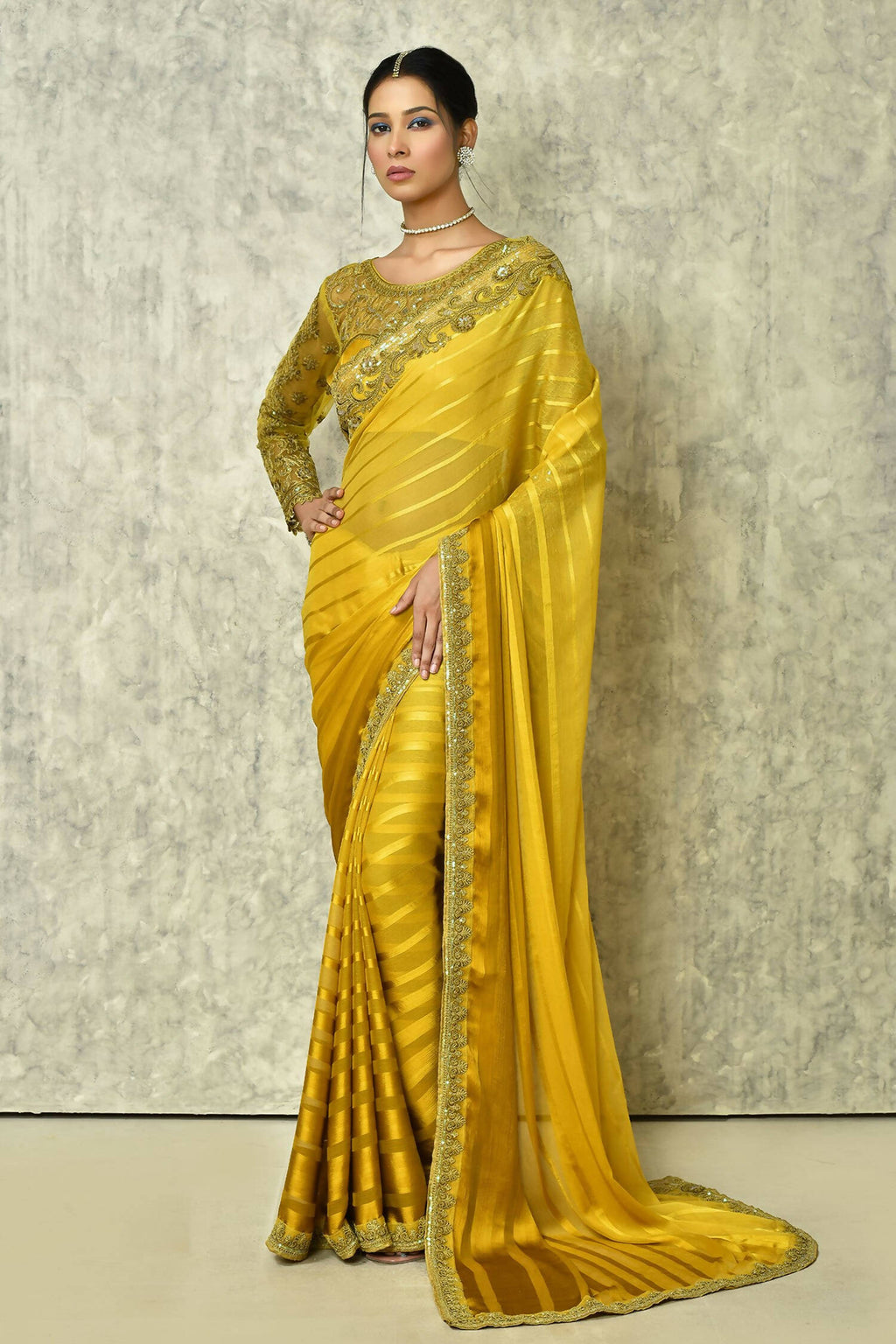 Mustard Silk Solid Designer Saree with Blouse - Purvi | Grocsy