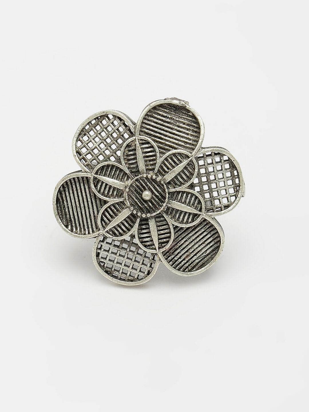 NVR Women's Silver-Toned Floral Shape Adjustable Finger Ring | Grocsy