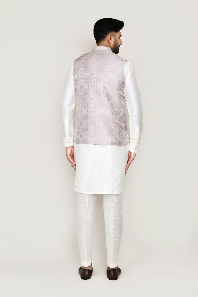 Joban Fashion White Colored Art Silk Fabric Kurta, Jacket With Straight Fit Pant | Grocsy