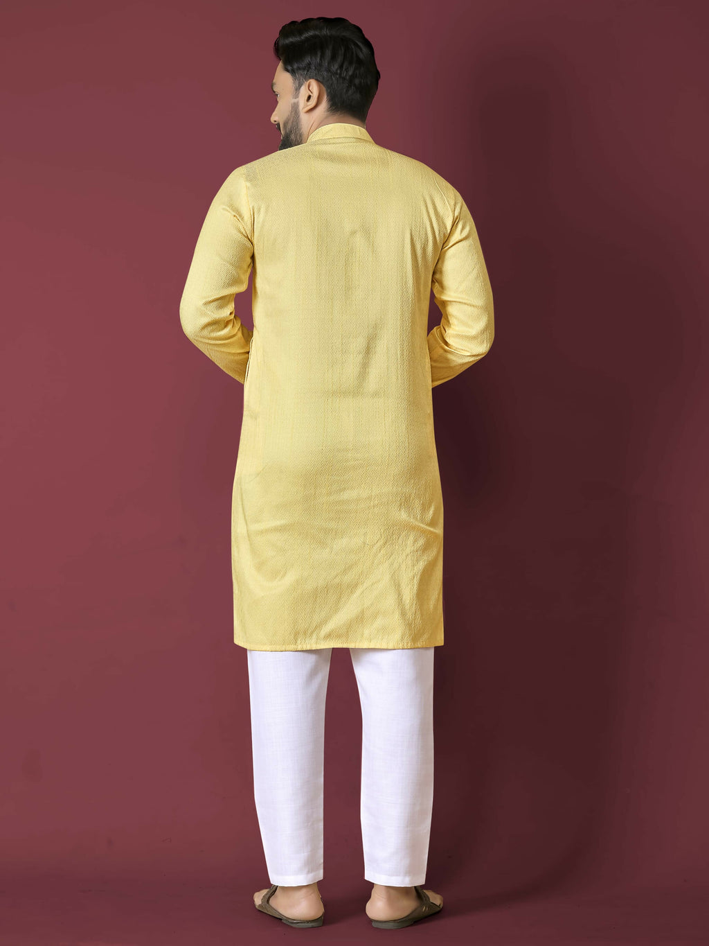 Anaita Yellow Solid Soft Jacquard Silk Straight Kurta | Grocsy
