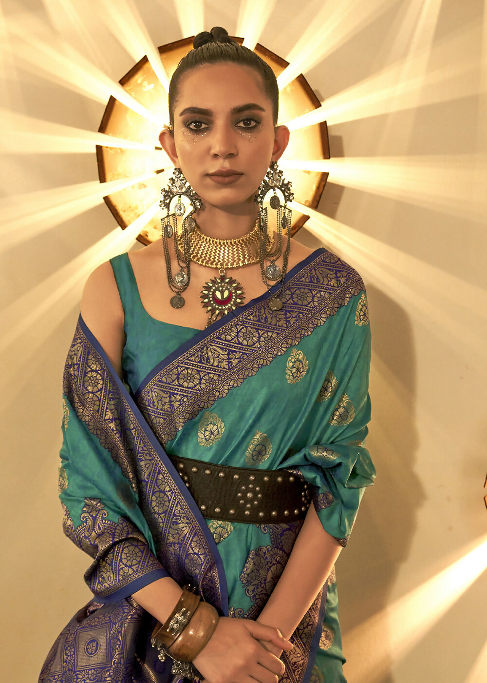 Trendy Weaving Silk Teal Green Designer Saree - Emponline | Grocsy