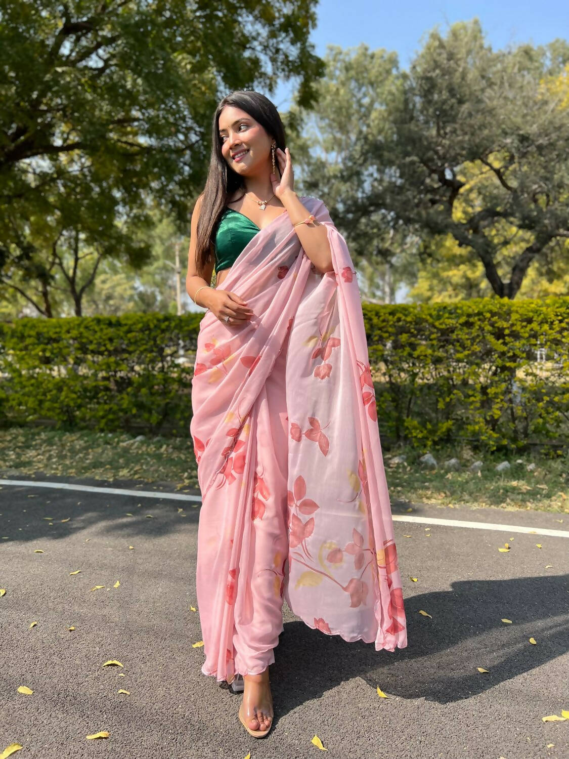 Vamsee Pink Chiffon Designer Saree | Grocsy