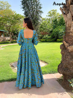 Aayaa Pure Ab Cotton Gown With Heavy Digital Print - Multi Color | Grocsy