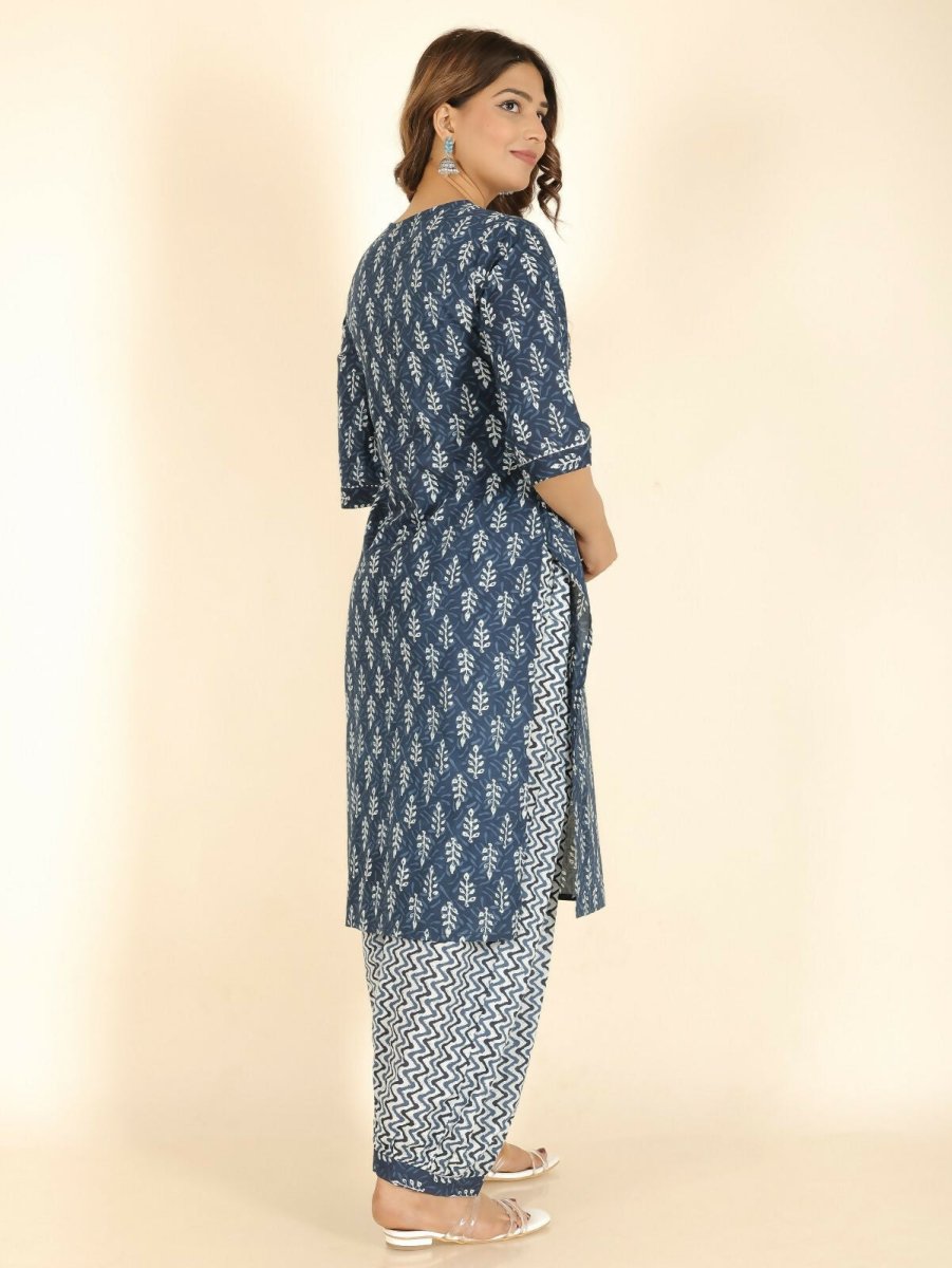 Aramya Straight Soft Cotton Floral Print Women's Kurta Set - Blue | Grocsy