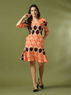 Myshka Women's Multi Printed Shirt Collar Fit and Flare Party Dress | Grocsy