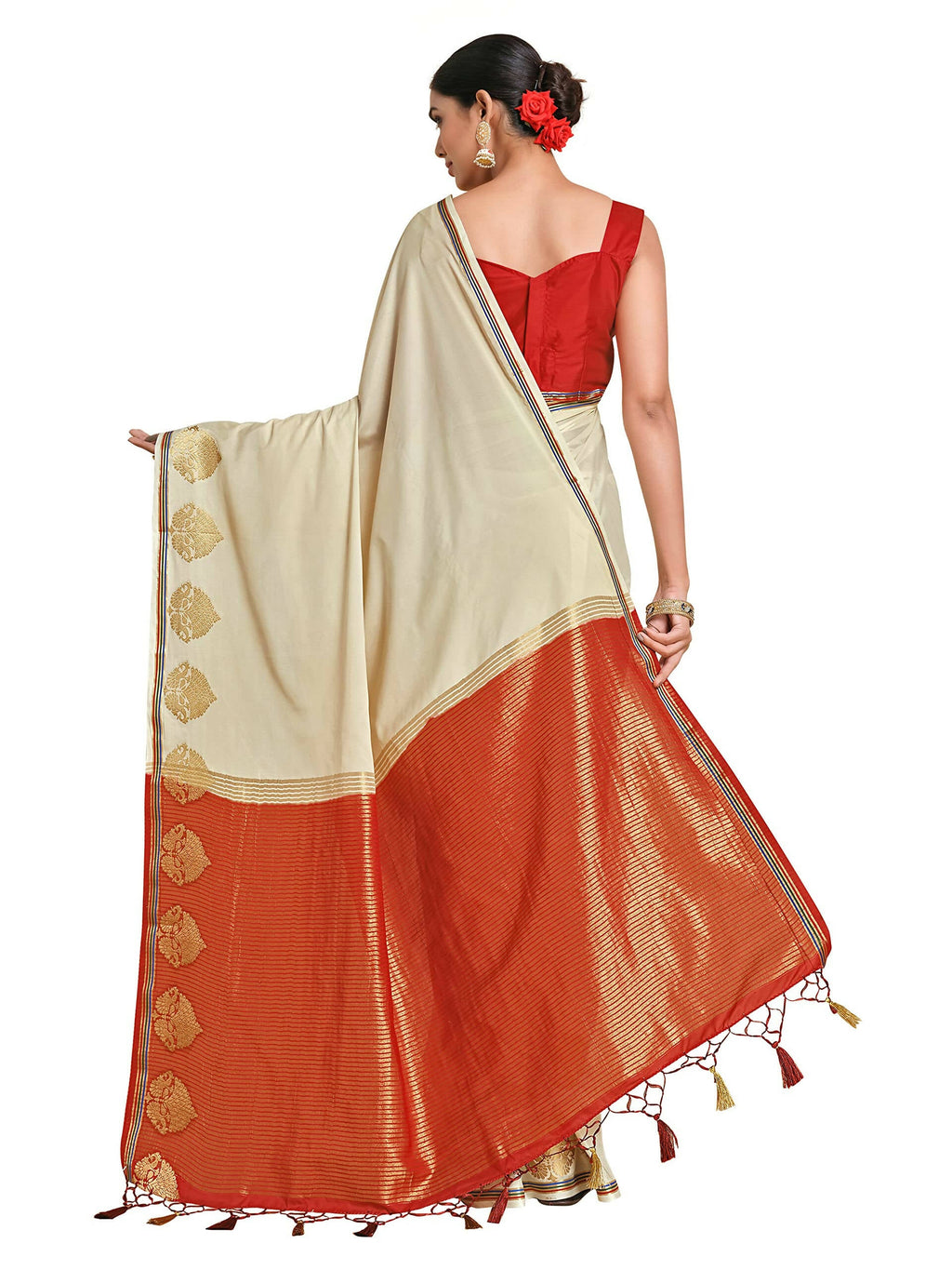 Mimosa Women's Beige Pure Crepe Saree | Grocsy
