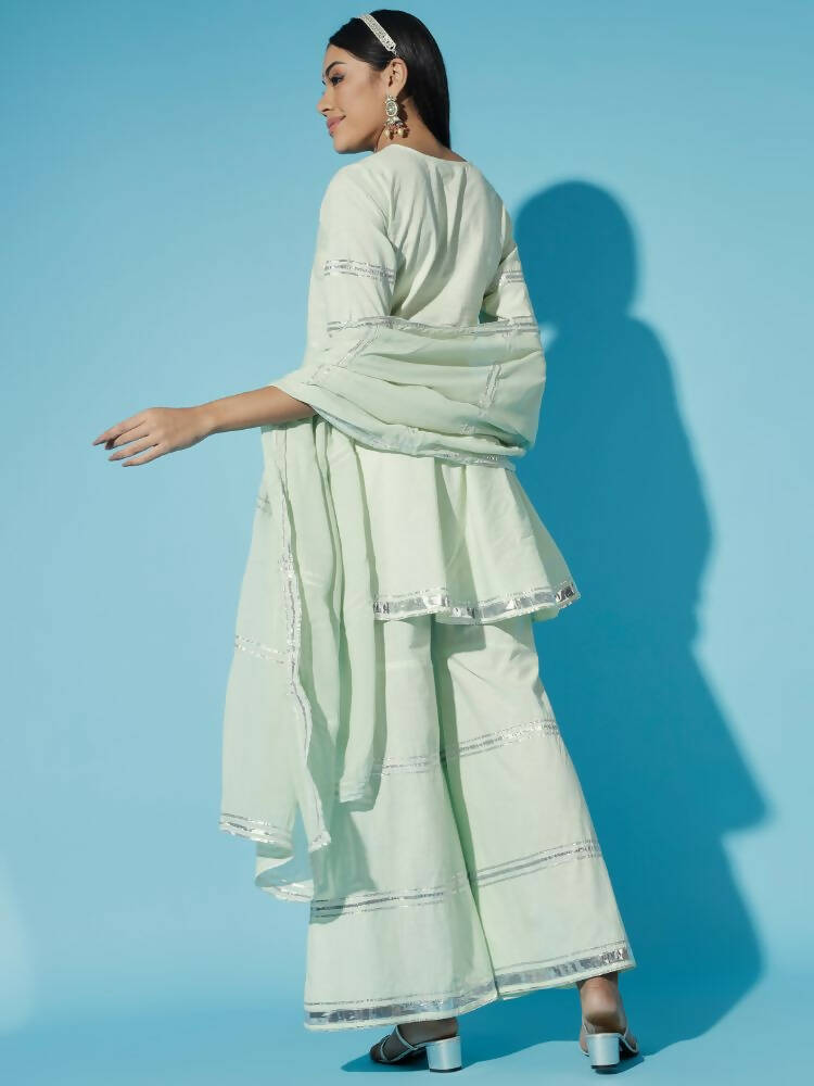 Myshka Women Green Solid Kurta & Palazzos With Dupatta | Grocsy