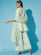 Myshka Women Green Solid Kurta & Palazzos With Dupatta | Grocsy