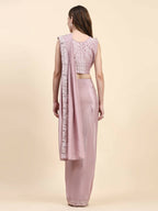 Pink Silk Satin Solid Ready to wear Saree with stitched Blouse - Satiksha | Grocsy