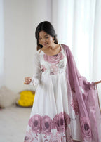 Teeya Creation Onion Color Soft organza Silk Digital Print Party Wear Gown | Grocsy