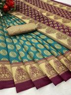 Vamika Rama Green Printed Art Silk Saree | Grocsy