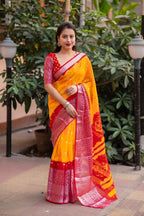 Orange Jute Silk Ethnic Motifs Saree with Unstitched Blouse - A2M | Grocsy