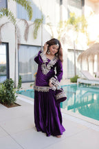 Joban Fashion Purple Velvet Embroidery Sequence Work Readymade Kurta Set | Grocsy