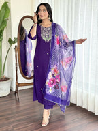 Blue Viscose Chanderi Stitched Suit With Dupatta - Tanisha | Grocsy