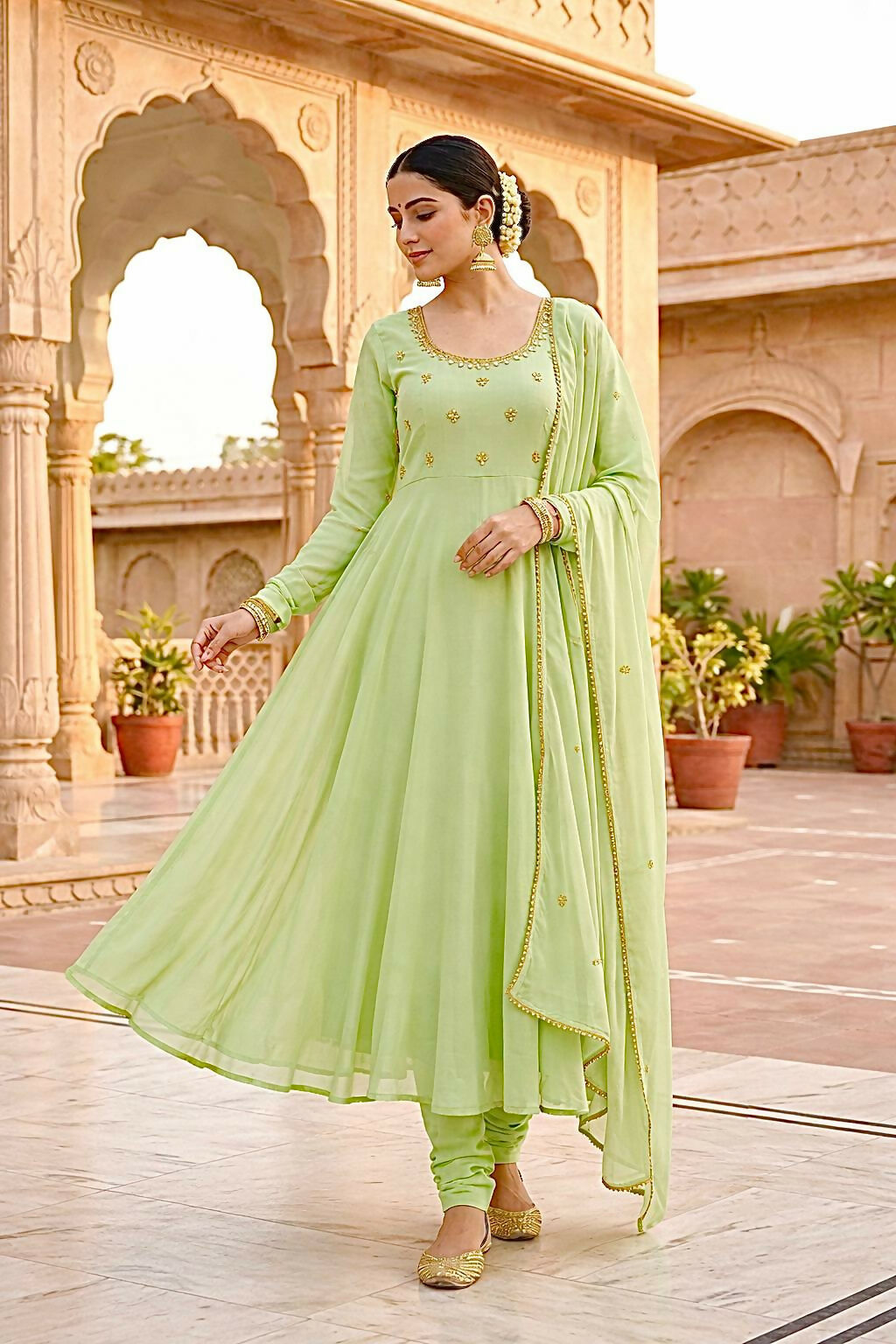 Teeya Creation New Trendy Anarkali Gown Set - Light-Green | Grocsy