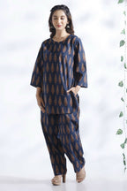 Breathables Blue Butta Cotton Kurta & Pant Co-Ord Set | Grocsy