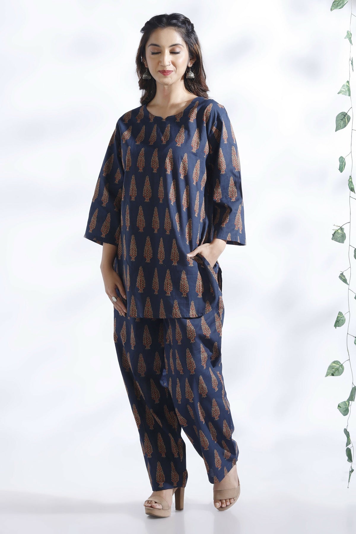 Breathables Blue Butta Cotton Kurta & Pant Co-Ord Set | Grocsy