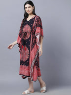 Myshka Peach-Coloured Purple Floral Kaftan Midi Dress | Grocsy