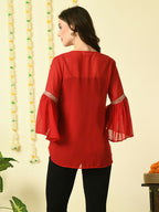 Myshka Women's Red Embroidered Party Fusion Top | Grocsy