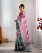 Wine and Green Crunchy Crush Pedding Color Embroidery Work Party Wear Saree - Zuleika | Grocsy