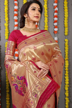 Jyoti Fashion Women's Maroon Paithani Silk Zari Woven Saree with Blouse | Grocsy