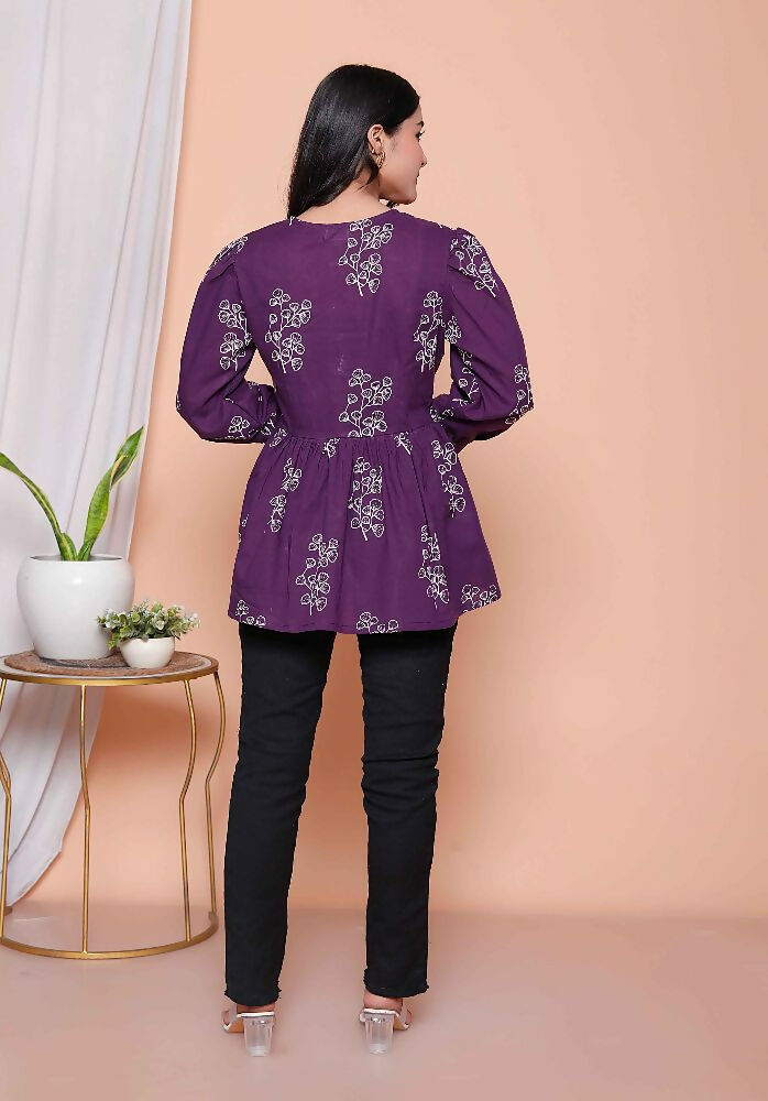 Miravan Womens Cotton Butterfly Style Floral Print V-Neck Top | Grocsy