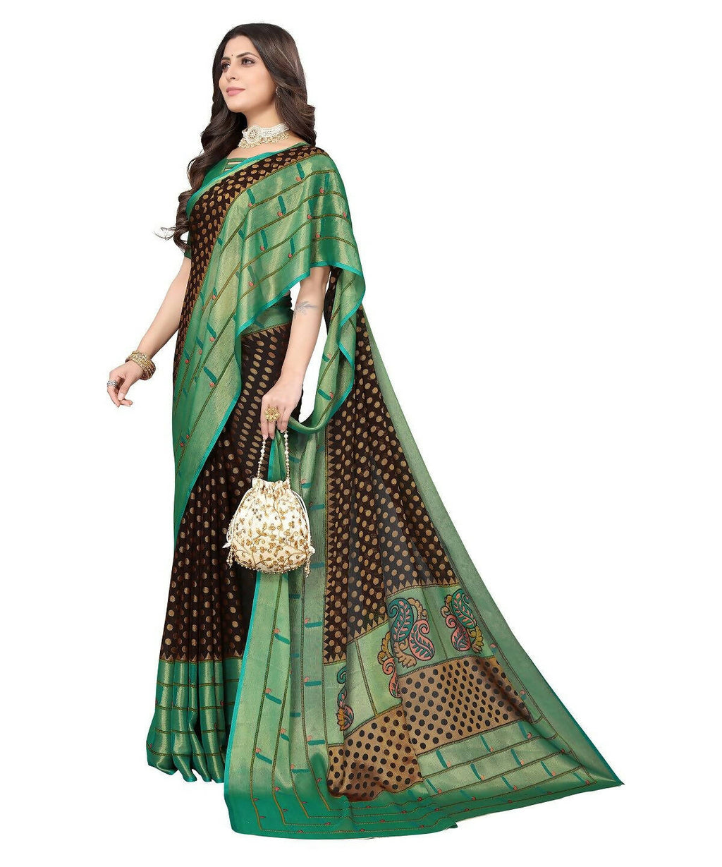 Vamika Black Chiffon Brasso Bollywood Style Woven Saree (DIMPLE BLACK) | Grocsy
