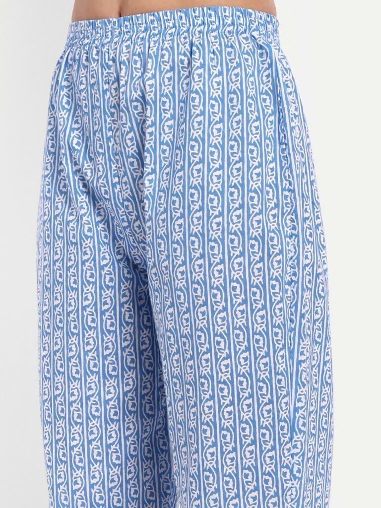 Alvano Printed Naira Cut Kurti with Pant set for Women and Girls Cotton (Blue) | Grocsy