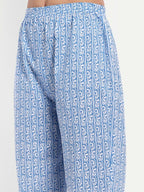 Alvano Printed Naira Cut Kurti with Pant set for Women and Girls Cotton (Blue) | Grocsy