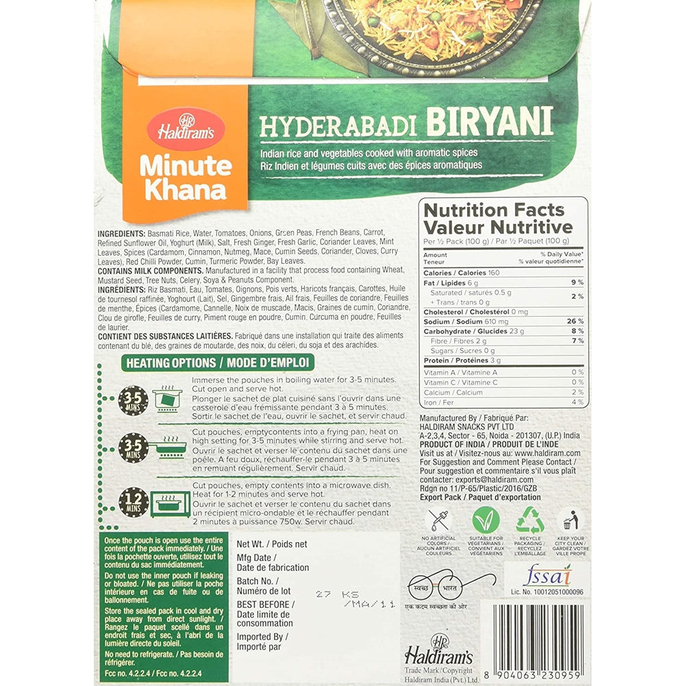 Haldiram's Ready To Eat Hyderabadi Biryani | Grocsy