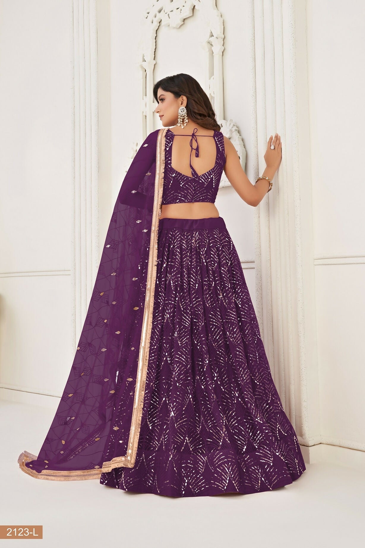 Eilara Wine Thread Sequin Embroidered Net Lehenga Set | Grocsy