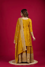 Lehenga Mart Chinnon Silk Embroidery Sequence Work Top-Palazzo And Dupatta Set | Grocsy
