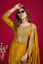 Lehenga Mart Chinnon Silk Embroidery Sequence Work Top-Palazzo And Dupatta Set | Grocsy