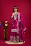 Lehenga Mart Chinnon Silk Embroidery Sequence Work Top-Palazzo And Dupatta Set | Grocsy