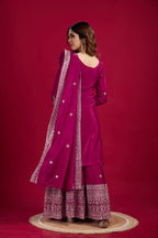 Lehenga Mart Chinnon Silk Embroidery Sequence Work Top-Palazzo And Dupatta Set | Grocsy