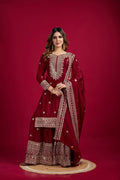 Lehenga Mart Chinnon Silk Embroidery Sequence Work Top-Palazzo And Dupatta Set | Grocsy