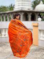 Vedant Vastram Soft Litchi Silk Paithani Jacquard Saree - Orange | Grocsy