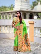 Vedant Vastram Soft Litchi Silk Paithani Jacquard Saree - Parrot | Grocsy