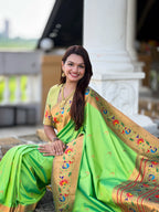 Vedant Vastram Soft Litchi Silk Paithani Jacquard Saree - Parrot | Grocsy