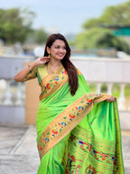 Vedant Vastram Soft Litchi Silk Paithani Jacquard Saree - Parrot | Grocsy
