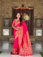 Vedant Vastram Soft Litchi Silk Paithani Jacquard Saree - Pink | Grocsy